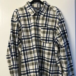 Eddie Bauer Blue and Cream Plaid Fleece Shirt size 2XL